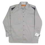 DICKIES Mens Grey & Black Long Sleeve Work Shirt M Durable Cotton Blend