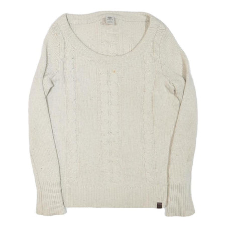 TIMBERLAND Womens Cream Patterned Jumper Round Neck Cable Knit S Wool Soft