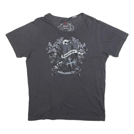 ENERGIE Womens Black Graphic T-Shirt XL Short Sleeve Round Neck Cotton Blend