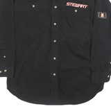 WINNERS CIRCLE Mens Black Stewart Logo Shirt L Button Front Long Sleeve