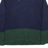 NAUTICA Mens Navy & Green Plain Pullover Jumper Shawl Collar Rib Knit L Sweater