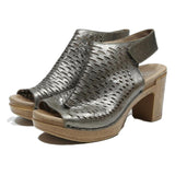 DANSKO Women's Open Back Peep Toe Leather Heels Silver UK 7 Comfortable Stylish