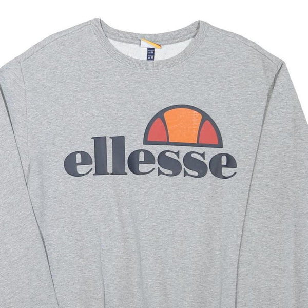 ELLESSE Mens Grey Cotton Blend Crew Neck Sweatshirt M Logo Print Pullover