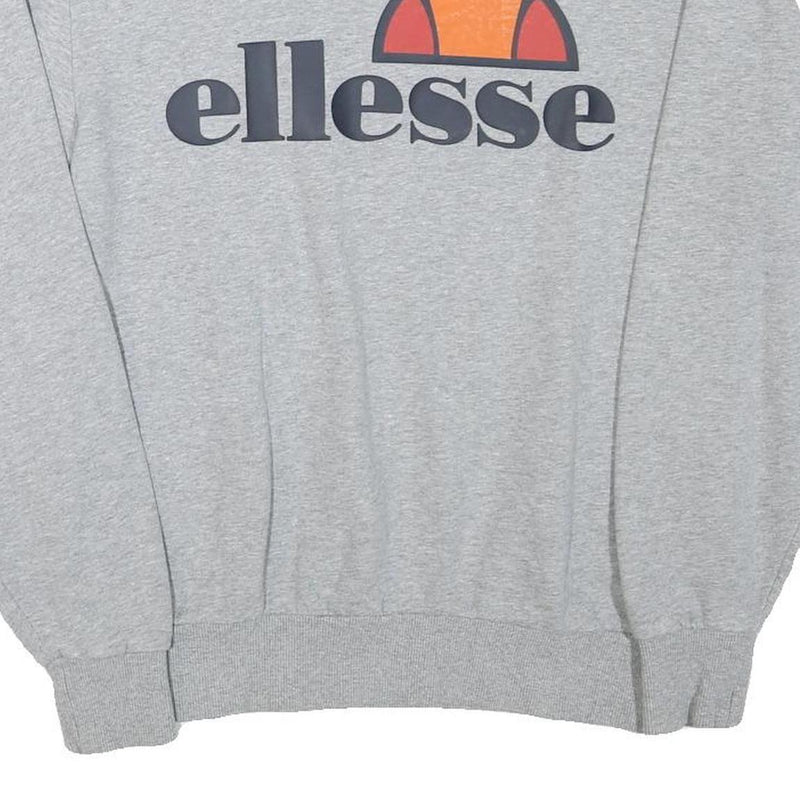 ELLESSE Mens Grey Cotton Blend Crew Neck Sweatshirt M Logo Print Pullover