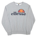 ELLESSE Mens Grey Cotton Blend Crew Neck Sweatshirt M Logo Print Pullover