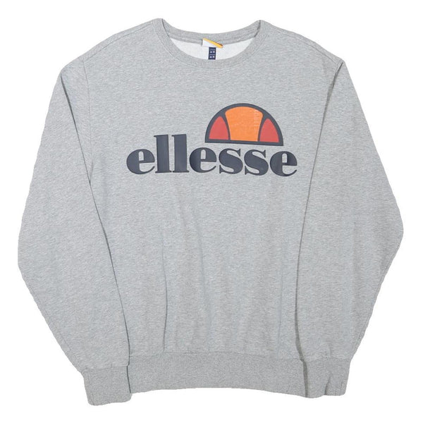 ELLESSE Mens Grey Cotton Blend Crew Neck Sweatshirt M Logo Print Pullover