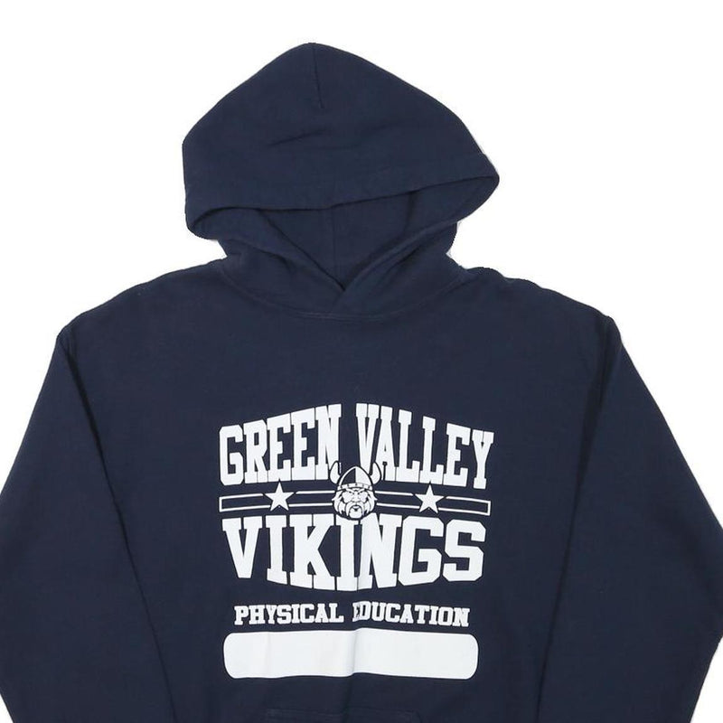GILDAN Boys Navy Blue Green Valley Vikings Pullover Hoodie XL Physical Education