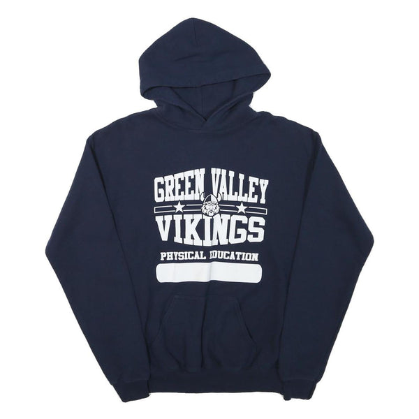 GILDAN Boys Navy Blue Green Valley Vikings Pullover Hoodie XL Physical Education