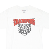 CHAMPION Mens White Graphic T-Shirt M Short Sleeve Crew Neck Cotton Blend Casual