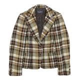 CONTE OF FLORENCE Womens Beige & Brown Check Jacket XXS Wool Blend Button