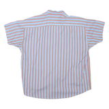 Womens Blue & Brown Striped Basic Shirt Short Sleeve Button Neck S Casual Summer