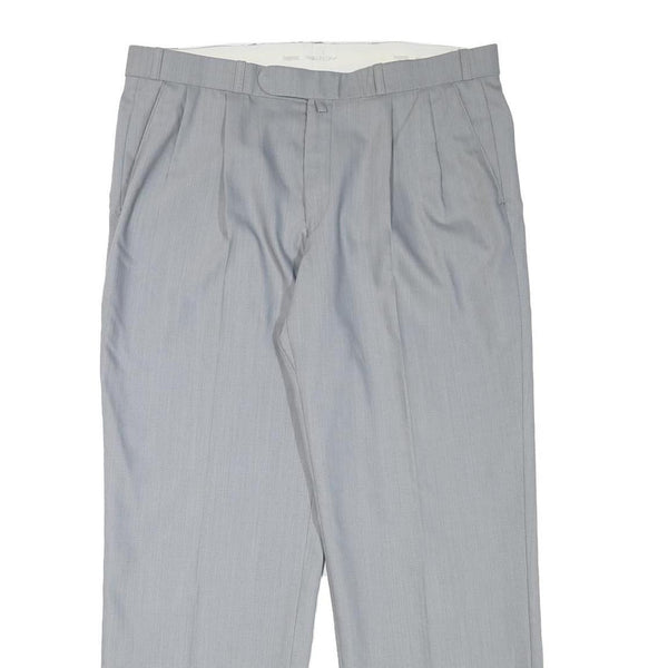 HAGMAN Mens Regular Fit Grey Wool Blend Zip Fly Trousers W35 L29 Classic Formal
