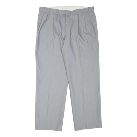 HAGMAN Mens Regular Fit Grey Wool Blend Zip Fly Trousers W35 L29 Classic Formal