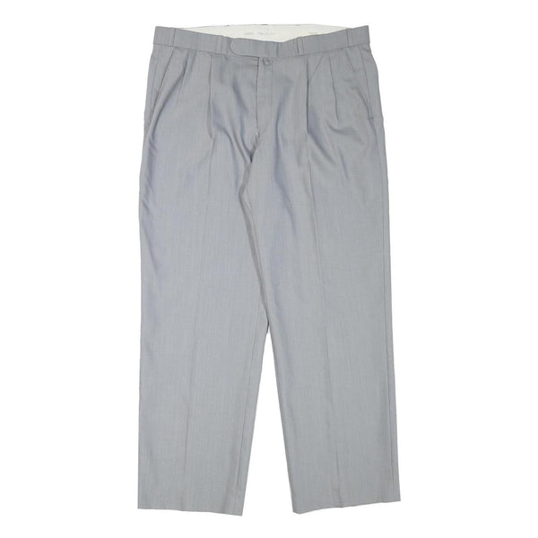 HAGMAN Mens Regular Fit Grey Wool Blend Zip Fly Trousers W35 L29 Classic Formal