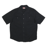 WRANGLER Mens Black Plain Shirt L Cotton Blend Casual Short Sleeve