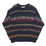 LL BEAN Mens Navy Blue Patterned Cotton Jumper Crew Neck Chunky Knit L