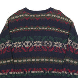 LL BEAN Mens Navy Blue Patterned Cotton Jumper Crew Neck Chunky Knit L
