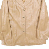 MANEBO Womens Beige Leather Button Jacket M Smooth Finish Classic Style