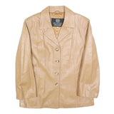 MANEBO Womens Beige Leather Button Jacket M Smooth Finish Classic Style