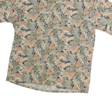 Mens Beige & Green Leaf Print Cotton Shirt L Casual Summer Button Shirt
