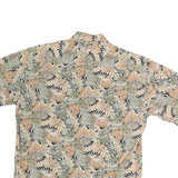 Mens Beige & Green Leaf Print Cotton Shirt L Casual Summer Button Shirt