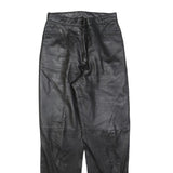 Black Womens Regular Fit Leather Trousers W26 L30 Zip Closure Stylish