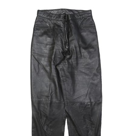Black Womens Regular Fit Leather Trousers W26 L30 Zip Closure Stylish