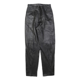 Black Womens Regular Fit Leather Trousers W26 L30 Zip Closure Stylish