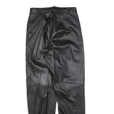 Black Womens Regular Fit Leather Trousers W26 L30 Zip Closure Stylish