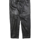 Black Womens Regular Fit Leather Trousers W26 L30 Zip Closure Stylish