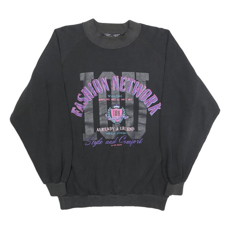 IOU Womens Black Fashion Network Crew Neck S Cotton Graphic Print Sweatshirt