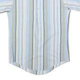 DOUBLE 2 Mens Blue & Green Striped Cotton Blend Short Sleeve Shirt M Casual