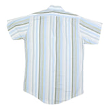 DOUBLE 2 Mens Blue & Green Striped Cotton Blend Short Sleeve Shirt M Casual