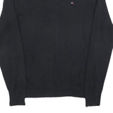 TOMMY HILFIGER Mens Black Plain Cotton Jumper V-Neck Basic Knit M Classic
