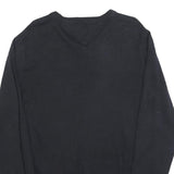 TOMMY HILFIGER Mens Black Plain Cotton Jumper V-Neck Basic Knit M Classic