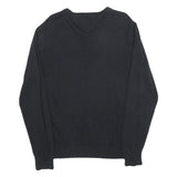 TOMMY HILFIGER Mens Black Plain Cotton Jumper V-Neck Basic Knit M Classic