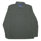 NAUTICA Mens Green Long Sleeve Plain Polo Shirt L Cotton Blend Classic Fit