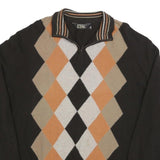 CACHEMIRAS Mens Black Beige & Orange Argyle Patterned Wool Blend Jumper XL Half