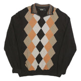 CACHEMIRAS Mens Black Beige & Orange Argyle Patterned Wool Blend Jumper XL Half
