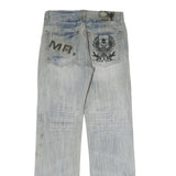 STYLE STORM Mens Jeans Blue Regular Straight Denim Light W32 L35 Embroidered