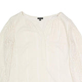 TALBOTS Womens Cream Cotton Blend Printed Blouse 3/4 Sleeve Round Neck M Light