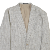 Mens Beige Wool Blend Check Blazer Jacket L Classic Fit Button Closure Long