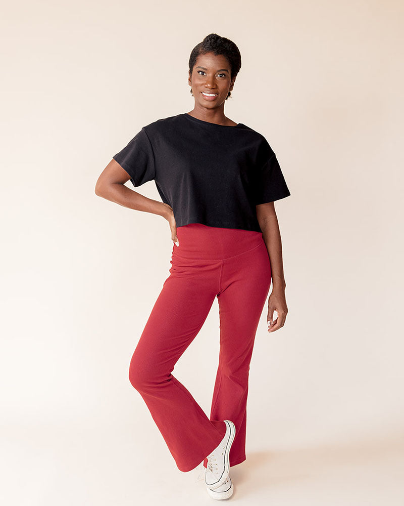 Rib Knit Flex-Fit Flare Legging in Rust