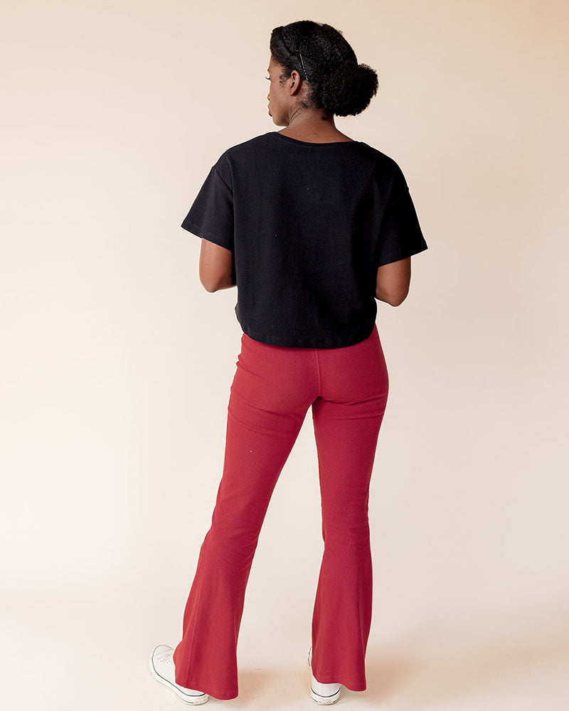 Rib Knit Flex-Fit Flare Legging in Rust