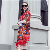 Anyyou 100% Merino Wool Native And Red Patterned Silk Satin Large Winter Scarf Pashmina Shawl Bandana Perfect For Women Ladies Fashion Style