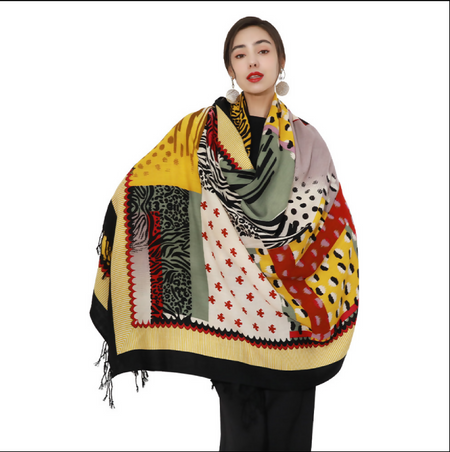 Anyyou 100% Merino Wool Multi-Color Silk Satin Large Winter Scarf Pashmina Shawl Bandana Perfect For Women Ladies Fashion Style