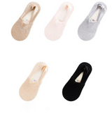 Anyfootwear 5 Pairs Women's Lace Flower Invisible Ankle Socks Size 5-9 Breathable Anti-Slip Non-Skid Low Cut Fashion Socks (Khaki, Pink, Grey, Beige, Black)