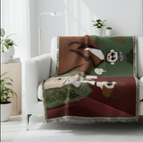 Anycozy Brown Faux Cashmere Throw Blanket – Sofa Cover with Human Cartoon Design, Tassels, Soft Picnic & Camping Mat