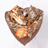 Anyou Fashion Premium Satin Square Scarf – Brown Silk-Feel Neckwrap for Women