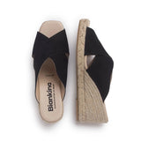 Genoa Cross Strap Vegan Suede Espadrille Wedges - Black - BIANKINA